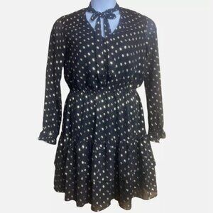 Nanette Lepore Long Sleeve Dress - Black with Gold Dots